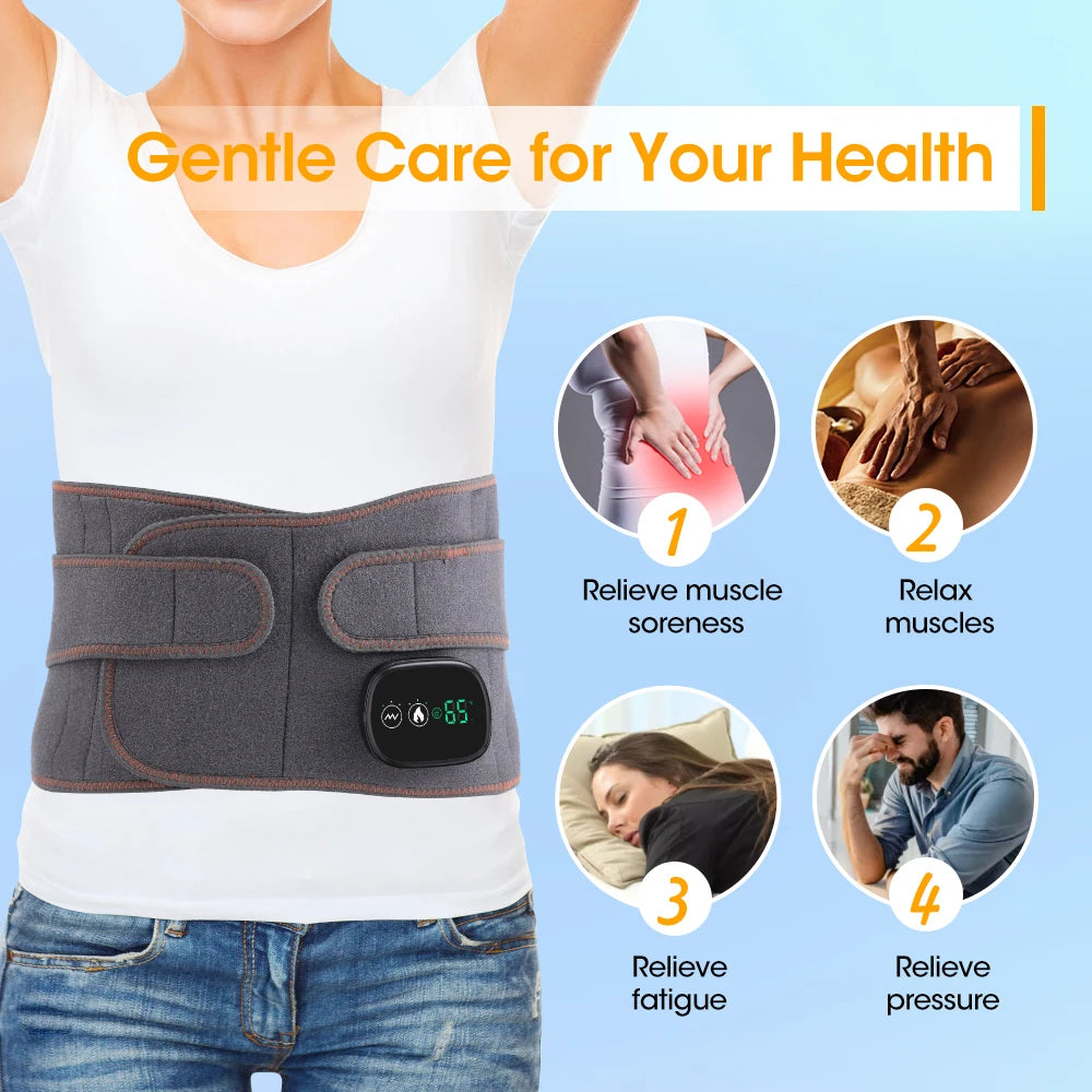 Electric Heating Belt Waist Massager Vibration Red Light Hot Compress Physiotherapy Lumbar Back Support Brace Pain Relief Tools