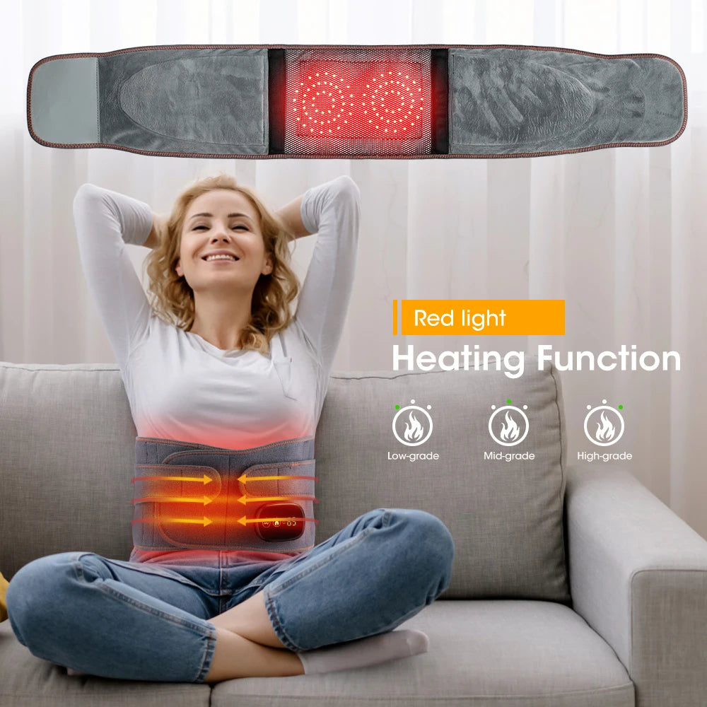 Electric Heating Belt Waist Massager Vibration Red Light Hot Compress Physiotherapy Lumbar Back Support Brace Pain Relief Tools